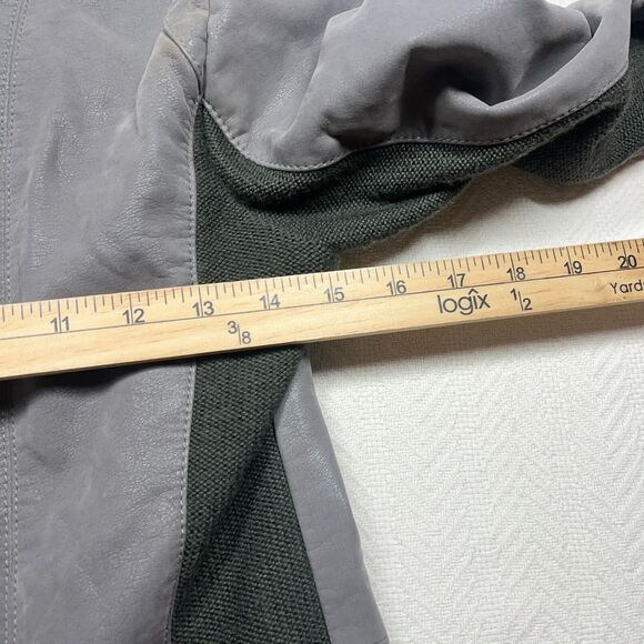 Free People Faux Vegan Leather Moto Jacket 6 Gray Wool Blend Crop Zip Sleeves - Picture 10 of 10